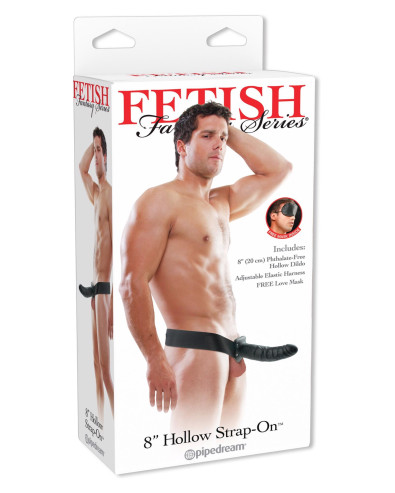 8 Inch Hollow Strap-On Black